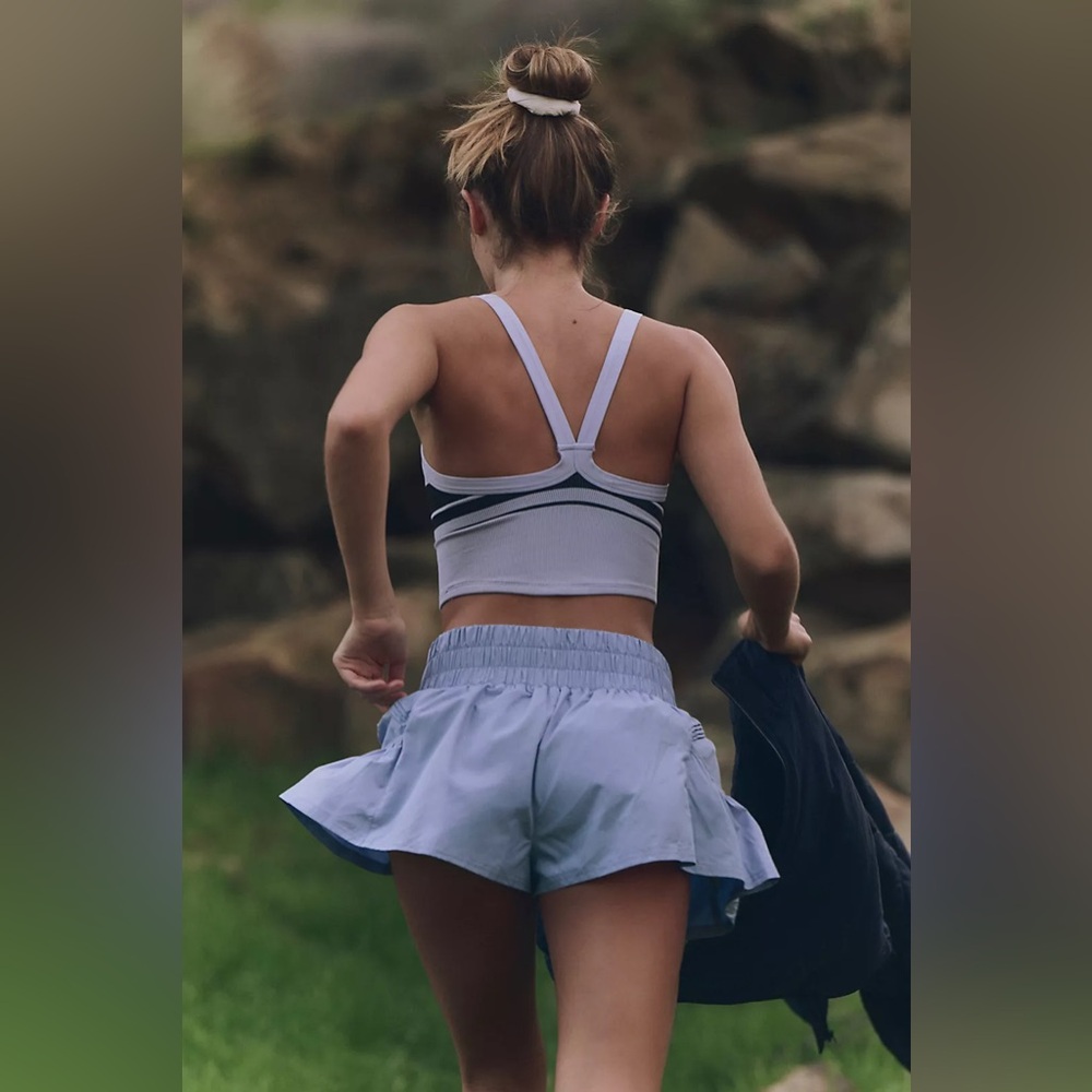 Free People Movement High Waisted Light Blue Grey Shorts - Picture 4 of 8